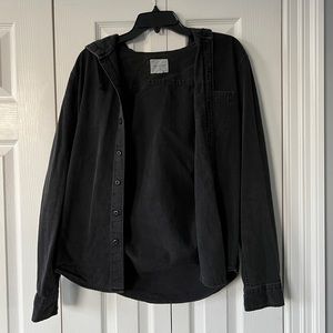 Men’s Black Hooded Button up Flannel